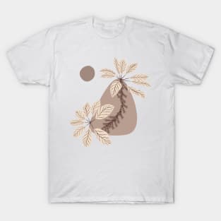 Modern Minimal Boho Abstract Shapes Flowers Plants Warm Tones  Design T-Shirt